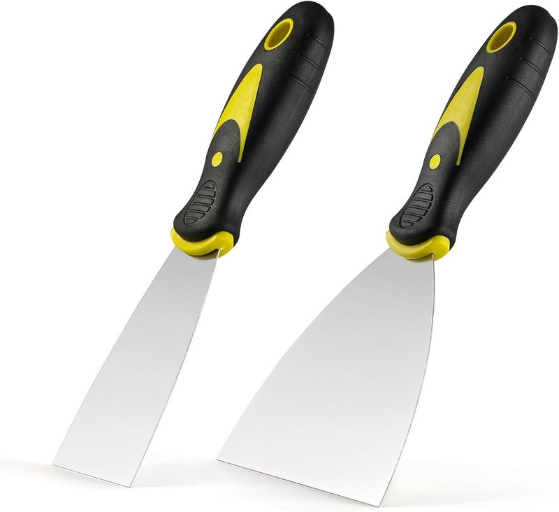 Smafixt Putty Knife Scraper Set, 2" 4" Spackle Knife 2Pack, Stainless Steel Paint Scraper for Drywall Repairing and Clearing, Wallpaper Removal, Putty Applying, Plaster Scraping - Image 1